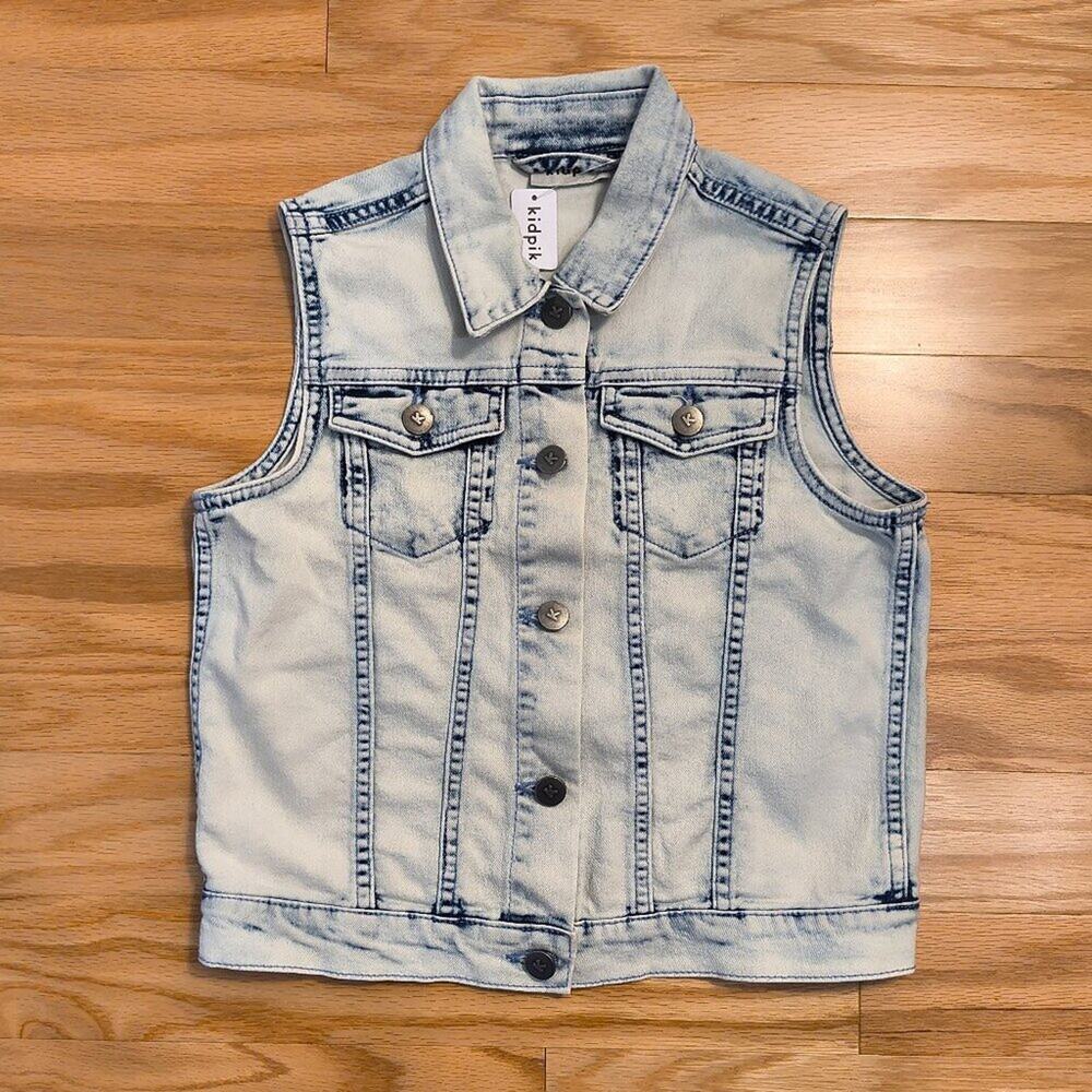 Kidpik, Sleeveless Light Wash Stretch Denim Vest, Girls Size L (12) NWT